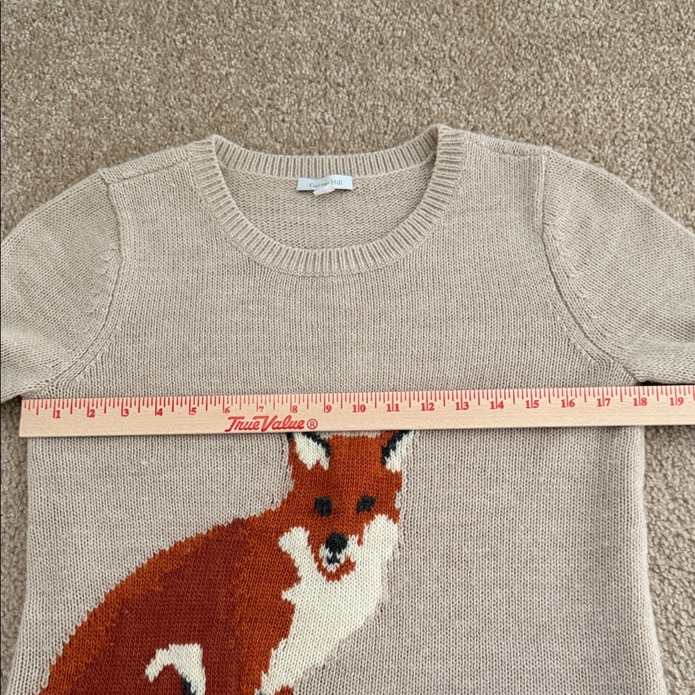 Garnet Hill Wool Blend Crewneck Sweater with Fox Intarsia- Warm Rust/Cream XS - Picture 7 of 13